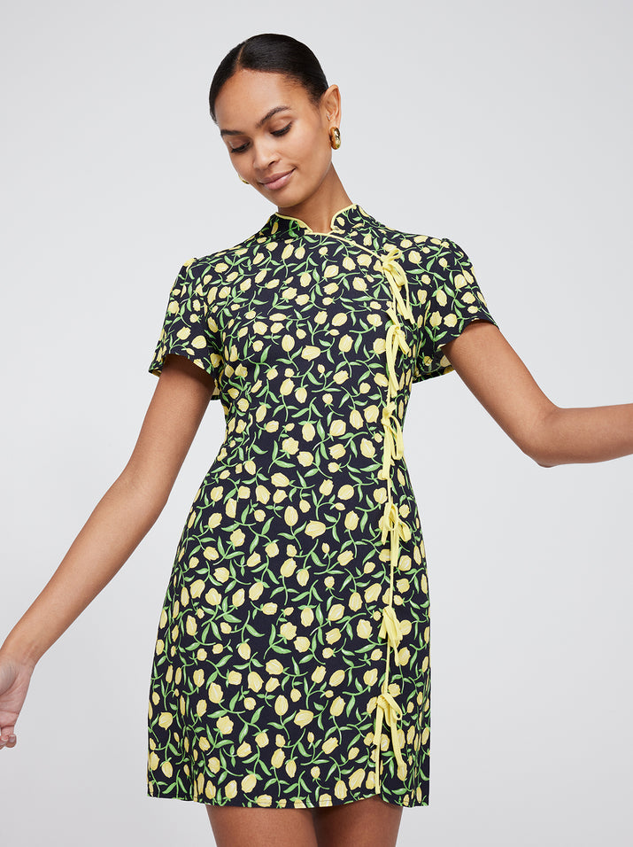 Harlow Yellow Tulip Print Mini Dress