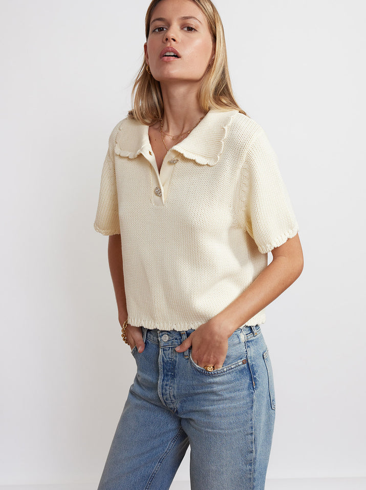 Aida Ivory Polo Top by KITRI Studio