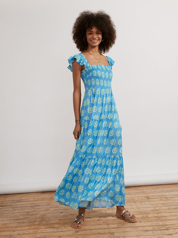 Aisha Blue Geo Floral Maxi Dress