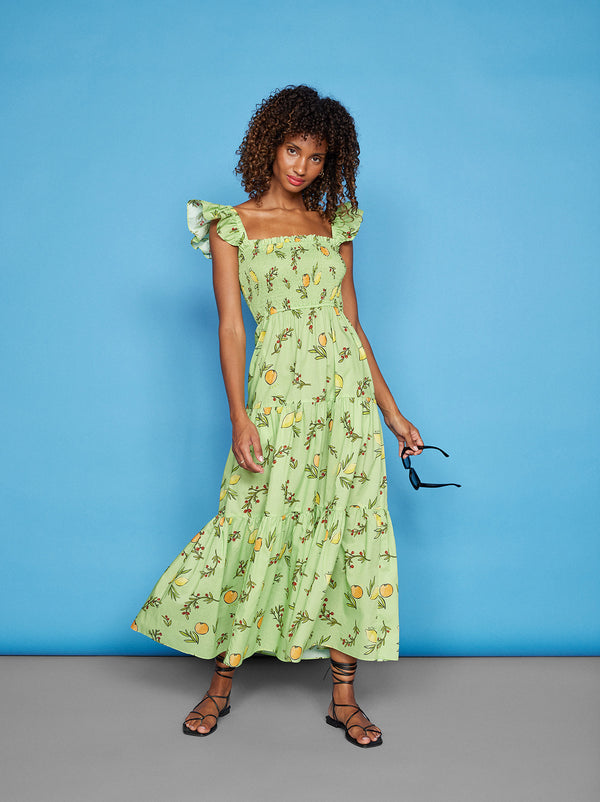 Aisha Green Citrus Maxi Dress