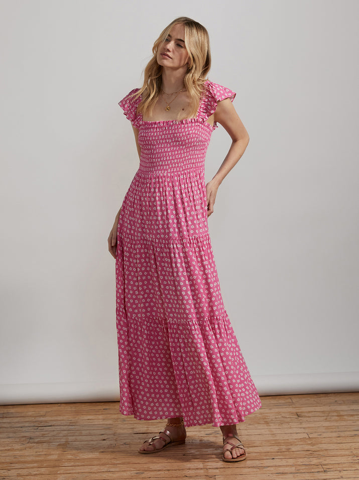 Aisha Pink Ditsy Floral Maxi Dress