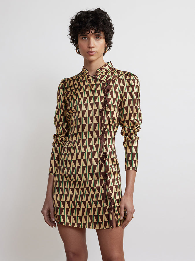 Allegra Chocolate Tile Print Mini Dress by KITRI Studio