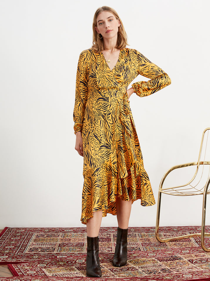 Anissa Animal Print Frill Wrap Dress by KITRI Studio