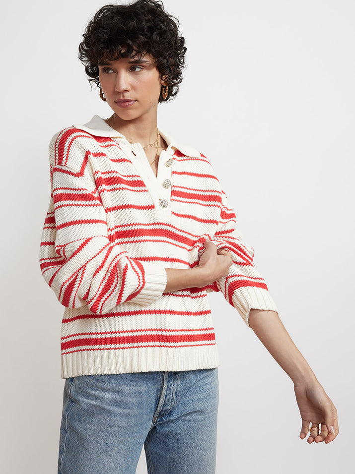 April Red Striped Polo Sweater by KITRI Studio