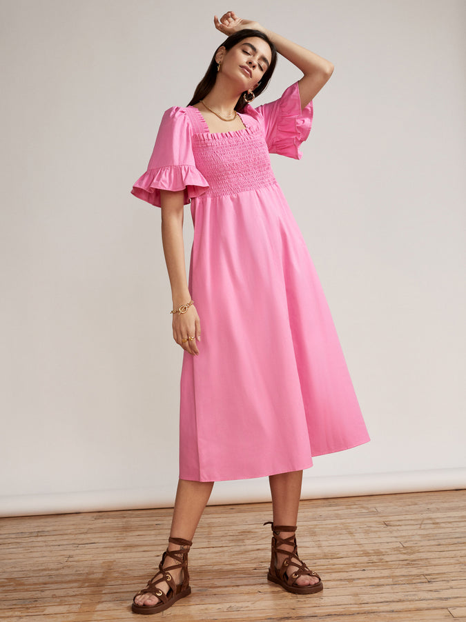 Arabella Pink Cotton Shirred Dress by KITRI Studio