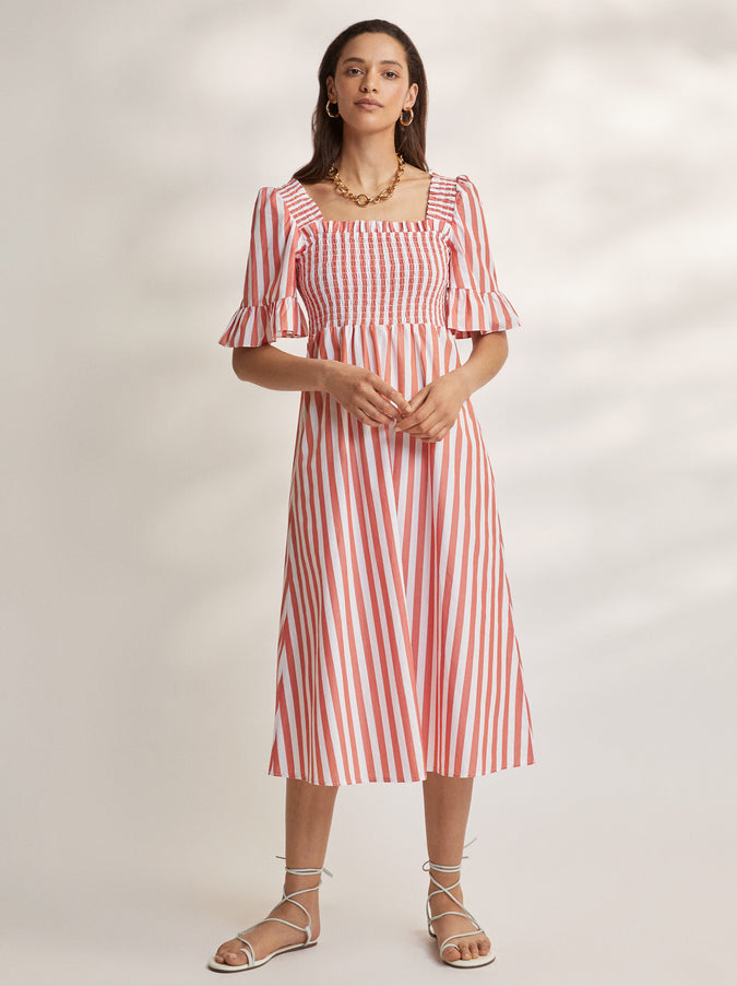 Arabella Striped Cotton Shirred Dress by KITRI Studio