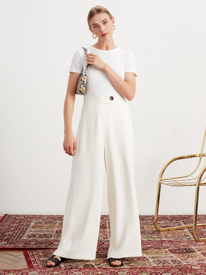 Aretha Ivory Wide Leg Tailored Trousers by KITRI Studio