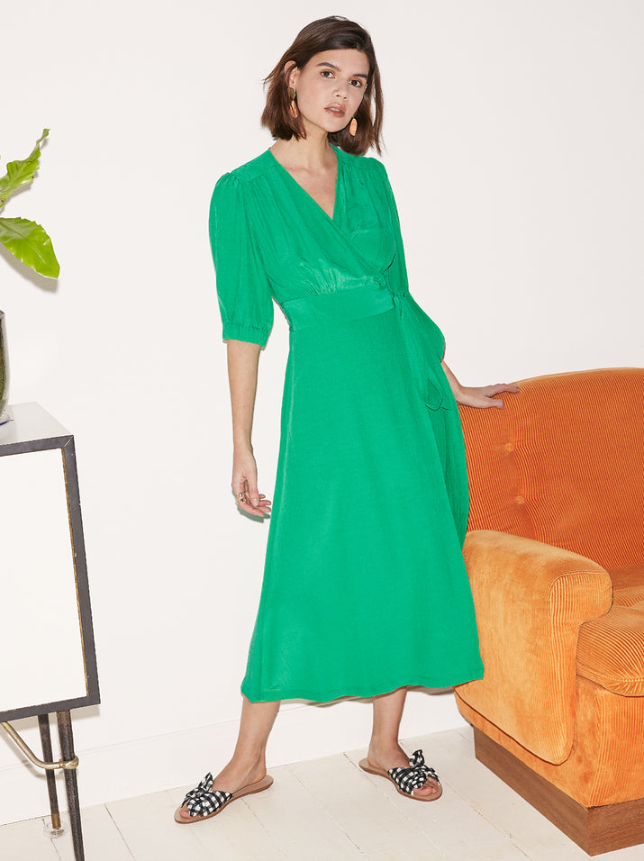 Ayesha Green Wrap Midi Dress by KITRI Studio