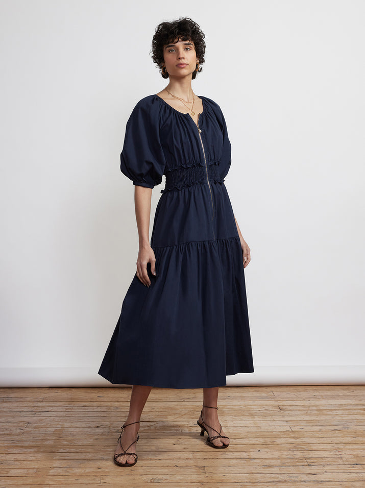 Beatrix Navy Cotton Midi Dress by KITRI Studio