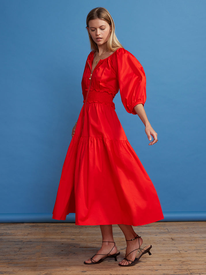 Beatrix Red Cotton Midi Dress by KITRI Studio