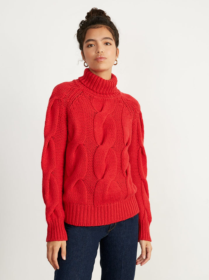 Belle Red Wool Cable Knit Jumper by KITRI Studio