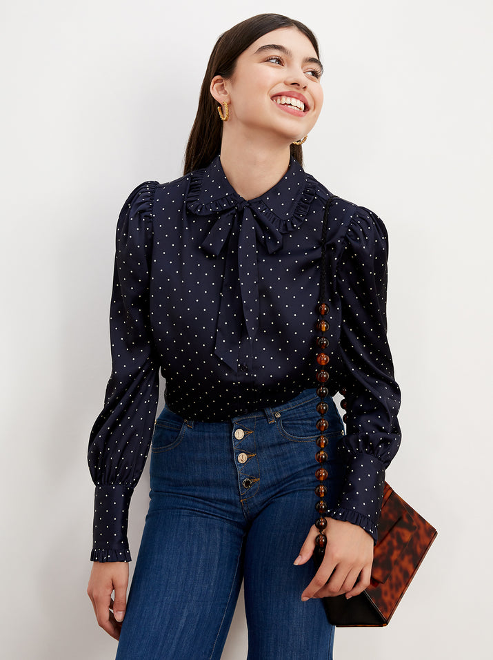 Bessie Navy Pussy Bow Blouse