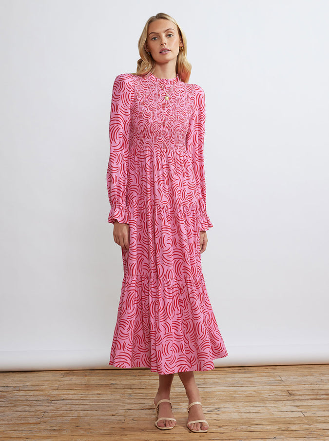 Betsy Pink Geo Shirred Dress by KITRI Studio