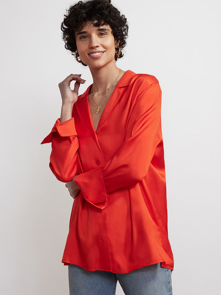 Cady Red Satin Shirt by KITRI Studio