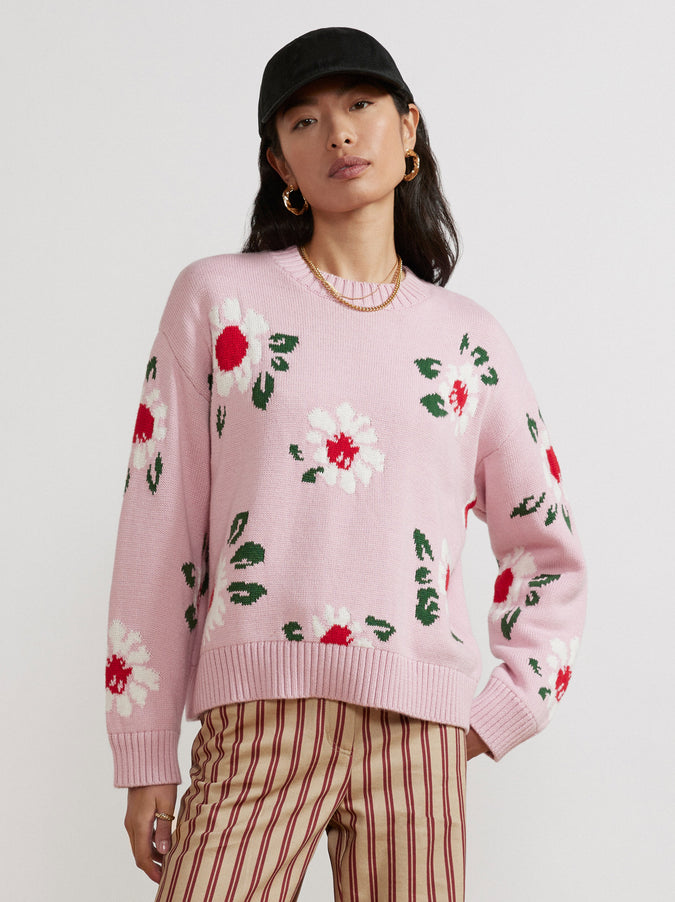 Camilla Pink Daisy Cotton Crew Sweater