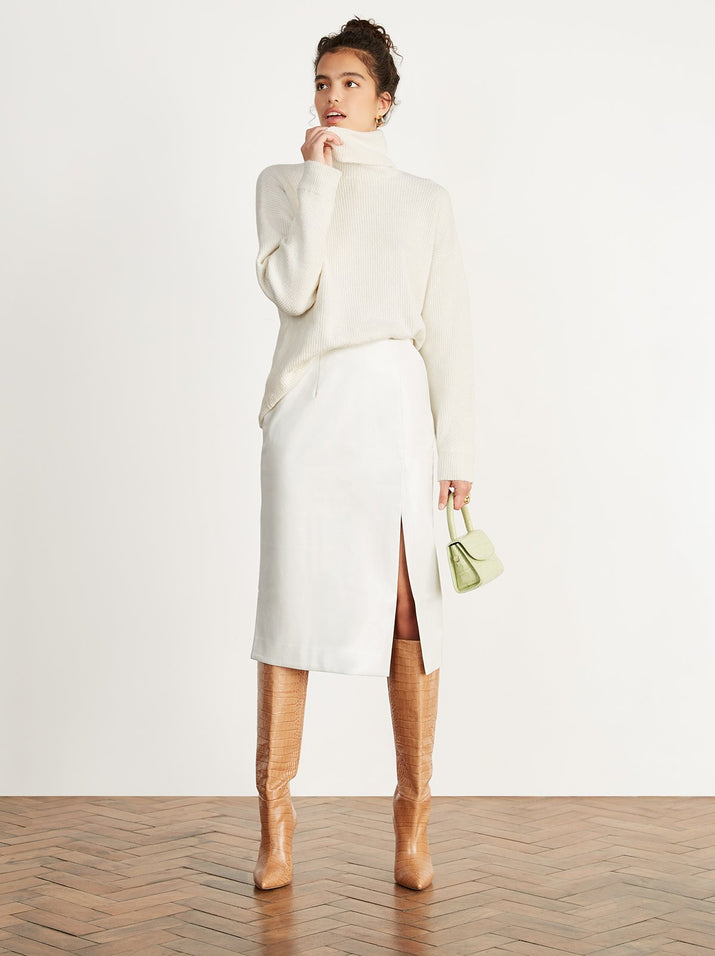 Carine Cream Vinyl Pencil Skirt by KITRI Studio