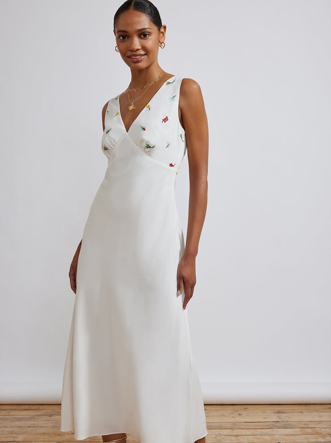 Claire White Vintage Floral Embroidered Slip Dress