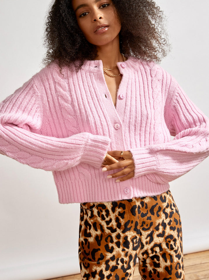 Cleo Pink Cable Knit Cardigan by KITRI Studio