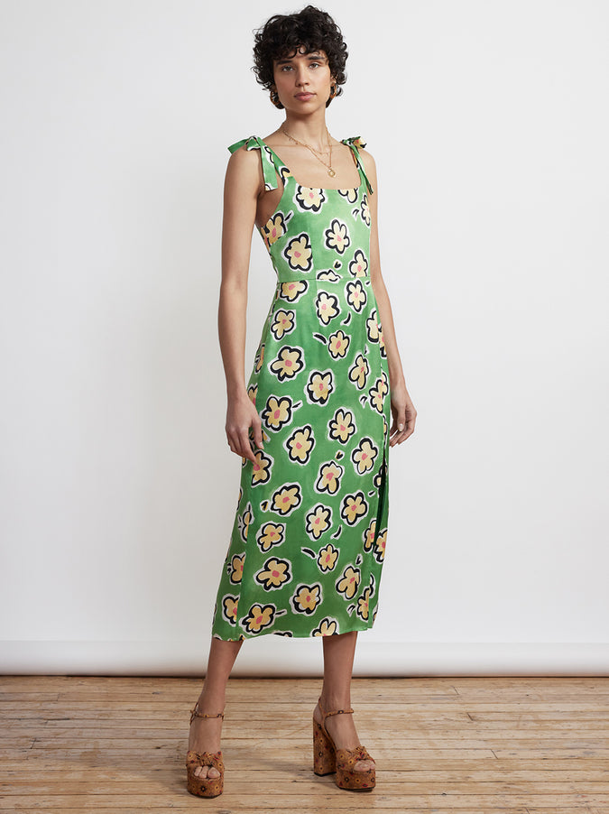 Coretta Tie Shoulder Green Painted Floral Dress by KITRI Studio