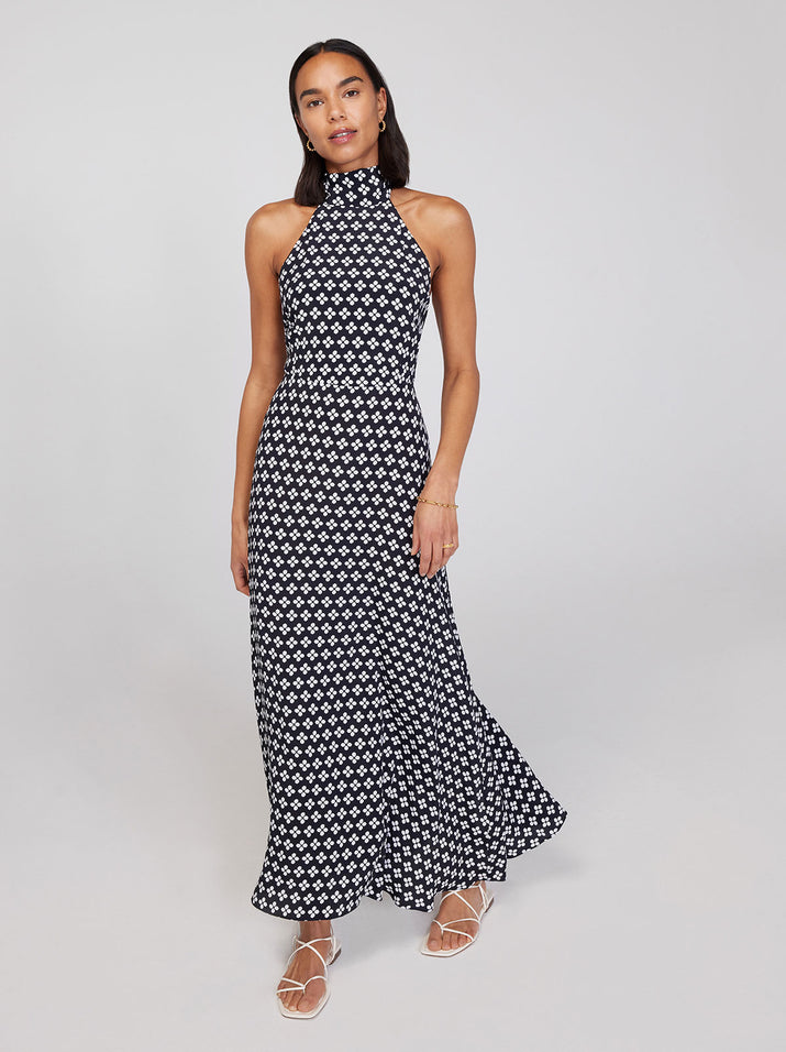 Dakota Black Polka Floral Halterneck Maxi Dress by KITRI Studio