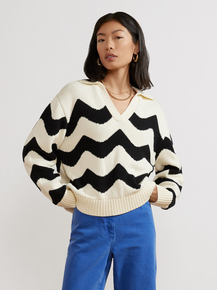 Dalia Mono Wave Polo Sweater by KITRI Studio