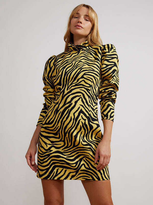 Danika Yellow Zebra Print Cotton Twill Mini Dress by KITRI Studio