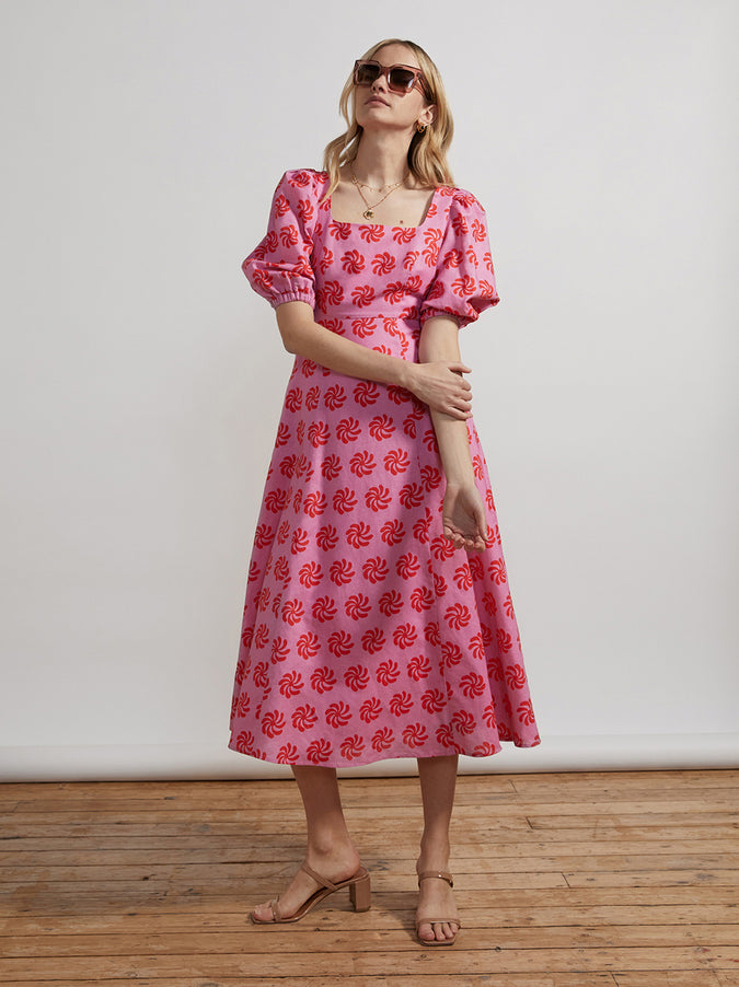 Deborah Pink Geo Floral Midi Dress
