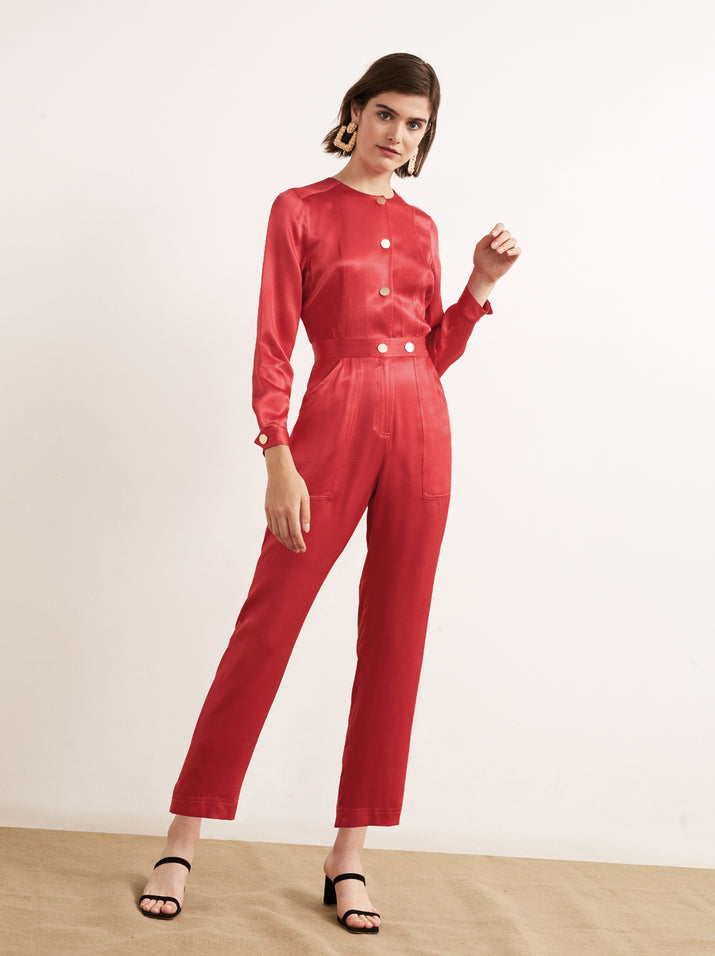 Delaney Red Satin Jumpsuit by KITRI Studio