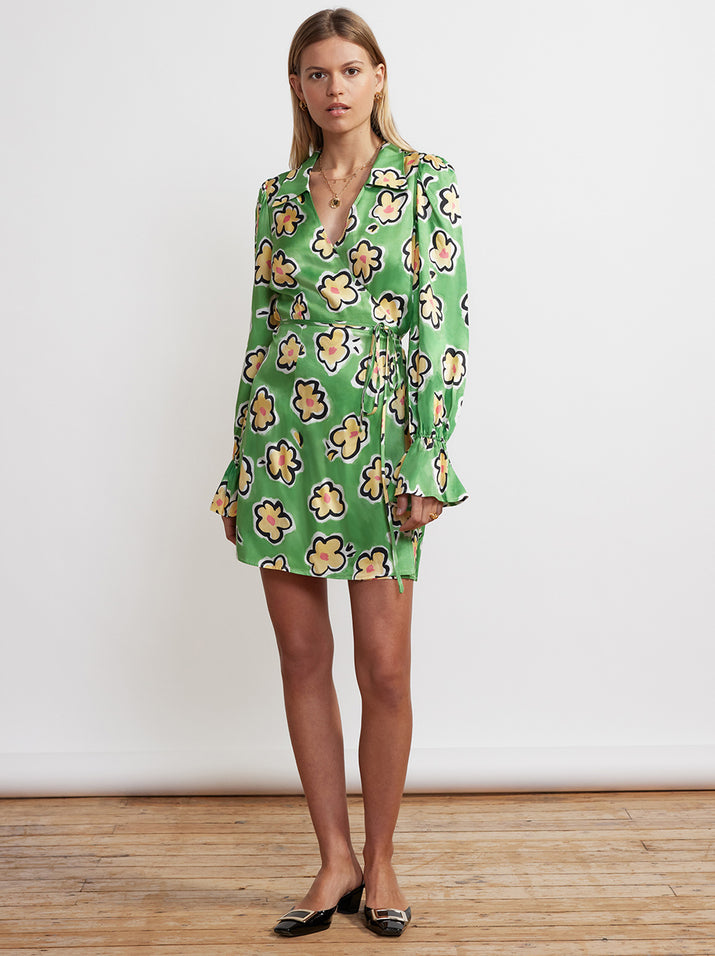 Diane Green Painted Floral Wrap Mini Dress by KITRI Studio