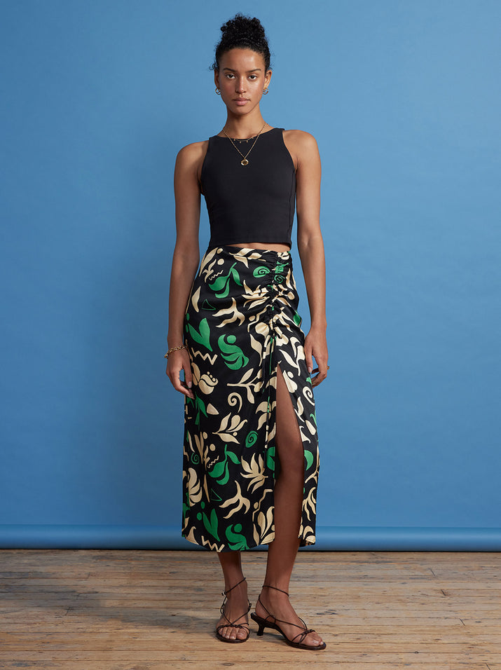 Emmeline Black Cutout Floral Midi Skirt by KITRI Studio