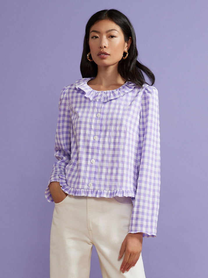 Everly Lilac Check Seersucker Top