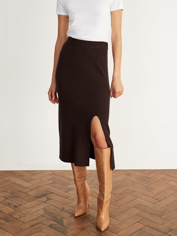 Felicia Brown Knitted Midi Skirt by KITRI Studio 