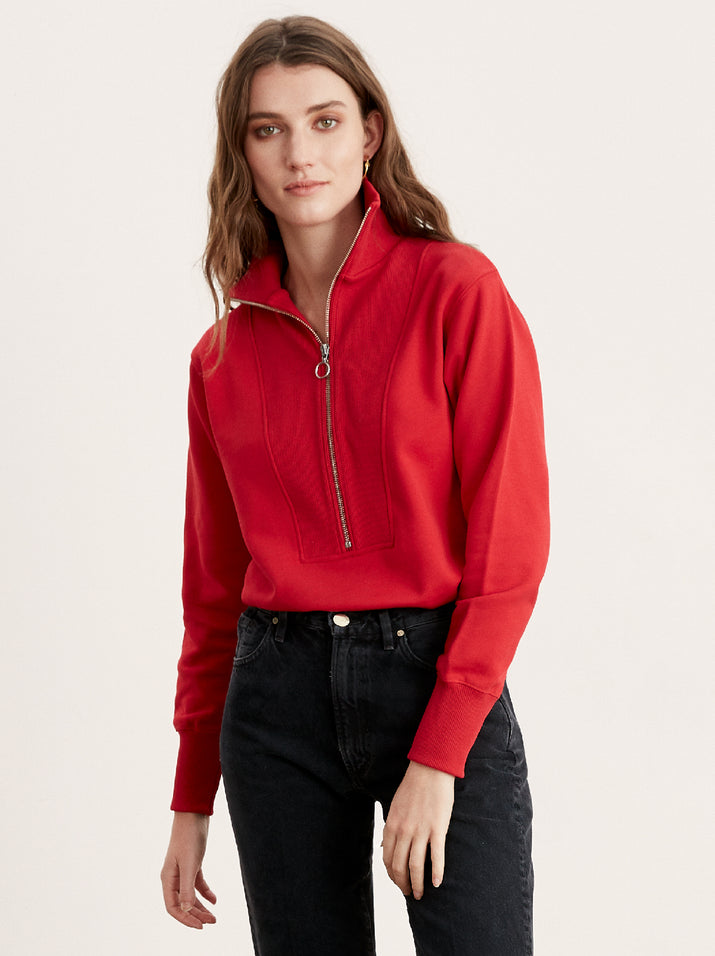 Francine Red Cotton Zip Sweatshirt by KITRI Studio
