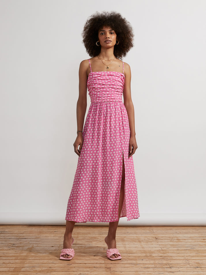Genevieve Pink Ditsy Floral Midi Dress