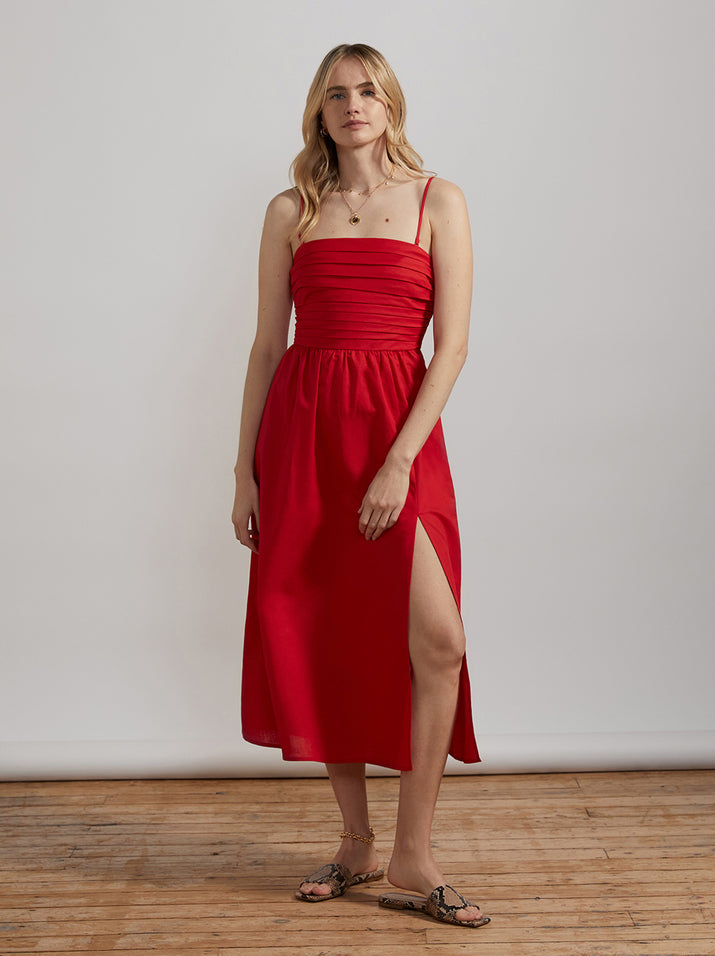 Genevieve Red Cotton Midi Dress