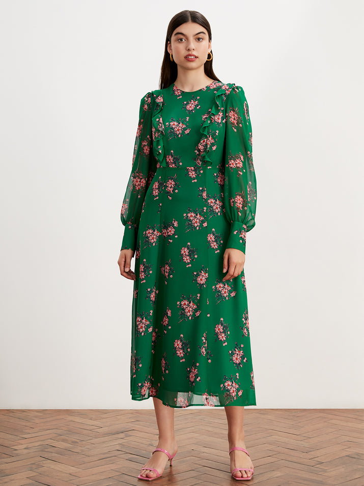 Gina Green Floral Print Vintage Dress by KITRI Studio
