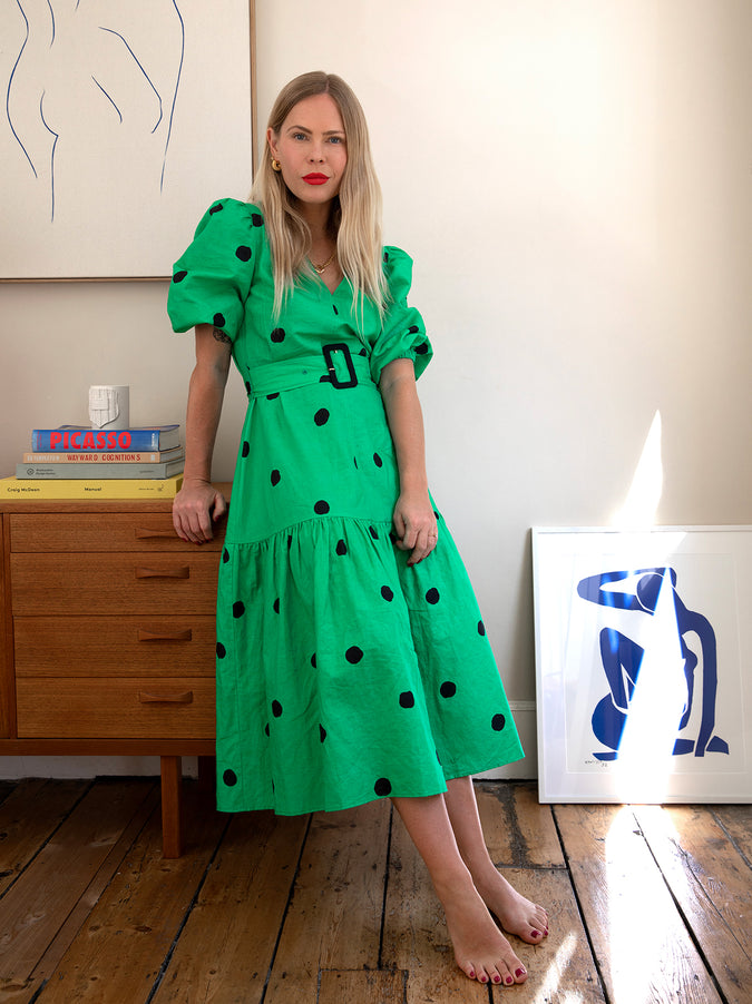 Jenny Green Polka Dot Linen Dress