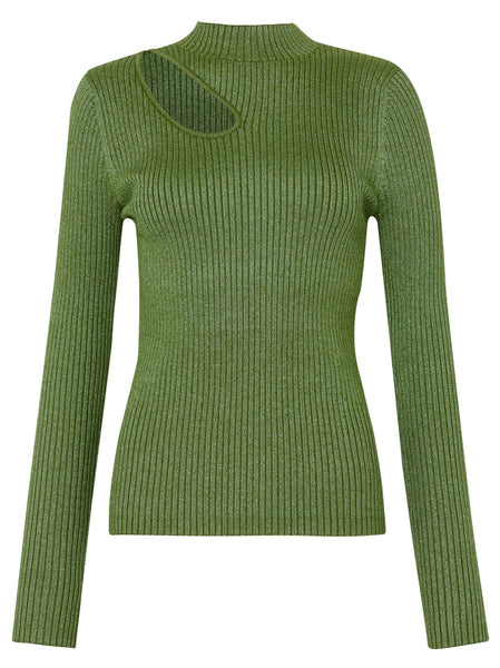 Halle Green Lurex Cutout Knit Top | KITRI Studio