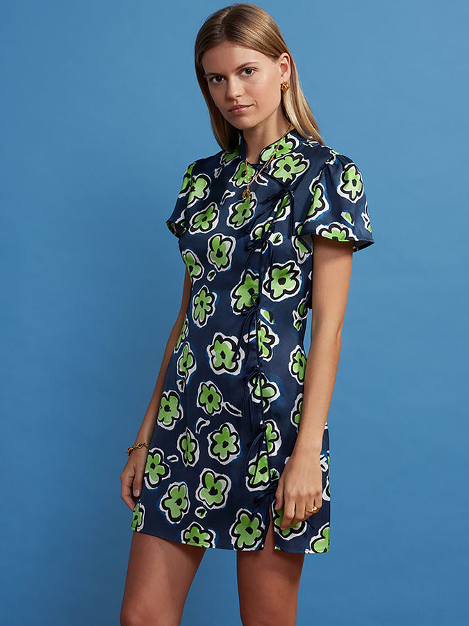 Harlow Blue Painted Floral Mini Dress