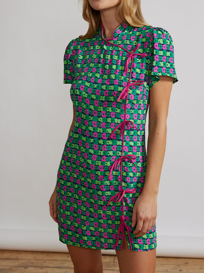 Harlow Green Linear Floral Mini Dress by KITRI Studio