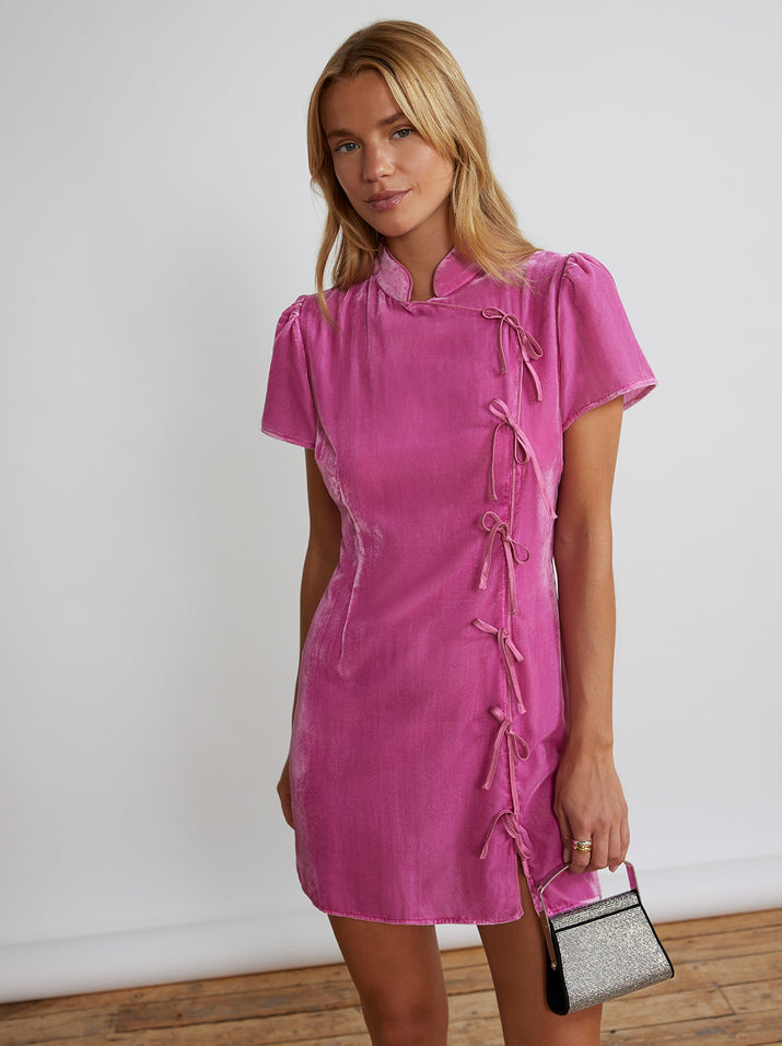 Harlow Pink Velvet Mini Dress by KITRI Studio