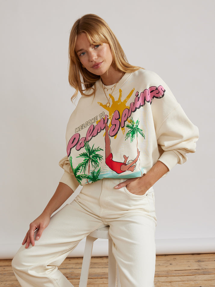 Hayden Ivory Palm Springs Print Sweatshirt