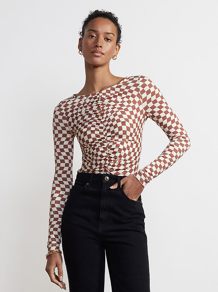 Hope Wavy Checker Ruched Jersey Top by KITRI Studio