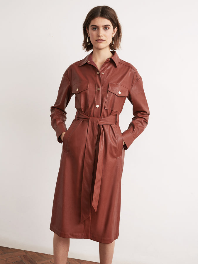 Jacqueline Brown Vegan Leather Shirt Dress by KITRI Studio