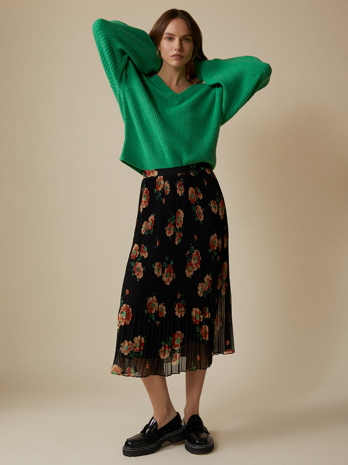 Jeanine Black Floral Pleated Skirt by KITRI Studio