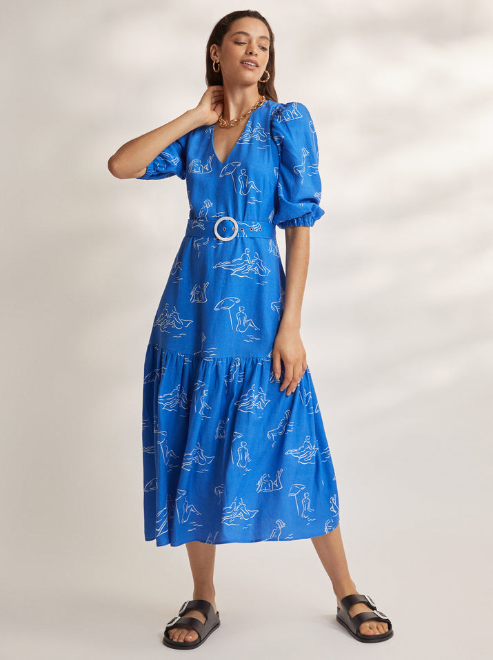 Jenny Blue Sunbathers Midi Dress by KITRI Studio