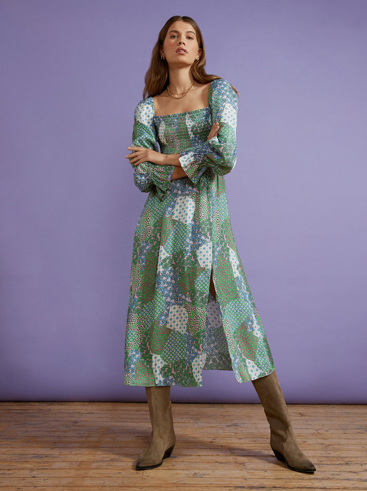 Jolene Mixed Floral Print Shirred Dress
