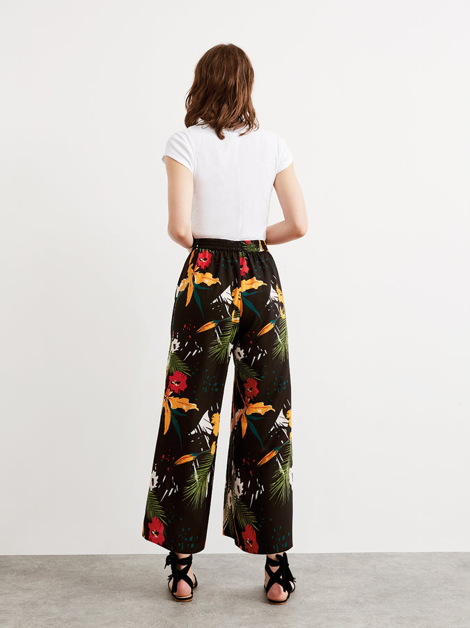 Black Floral Pattern Flared Trousers – LIBÉ
