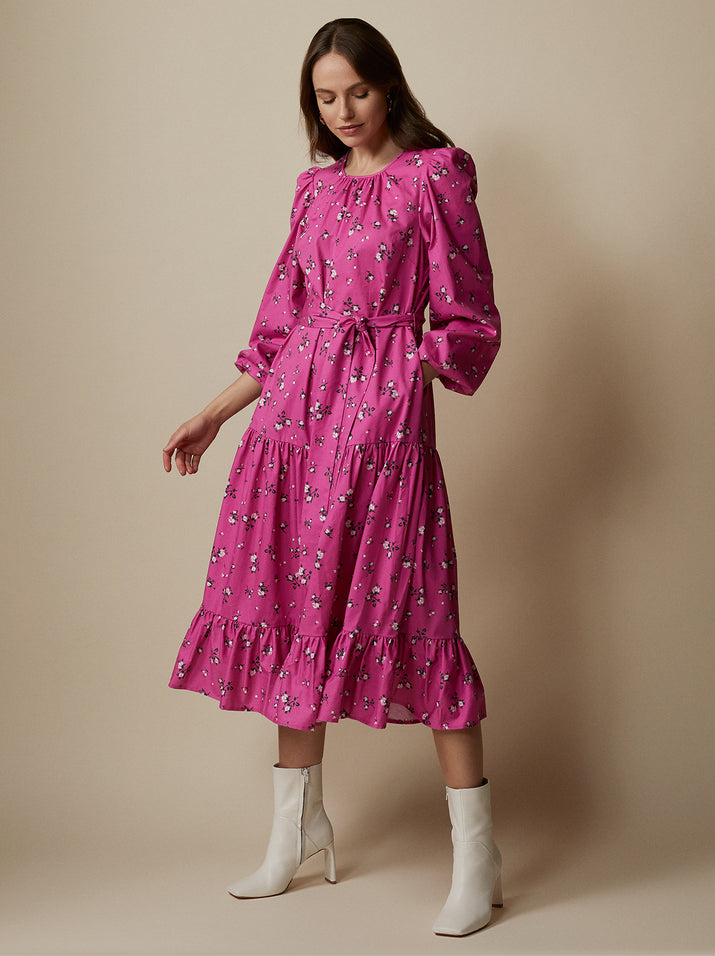 Alana Pink Floral Midi Dress by KITRI Studio