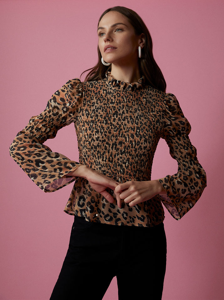 Callie Leopard Print Smocked Top by KITRI Studio